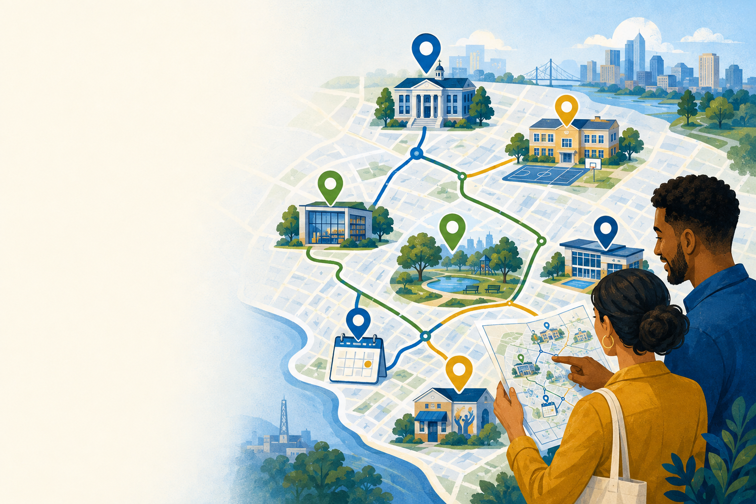 Neighbors connecting with local offices, events, and community information.
