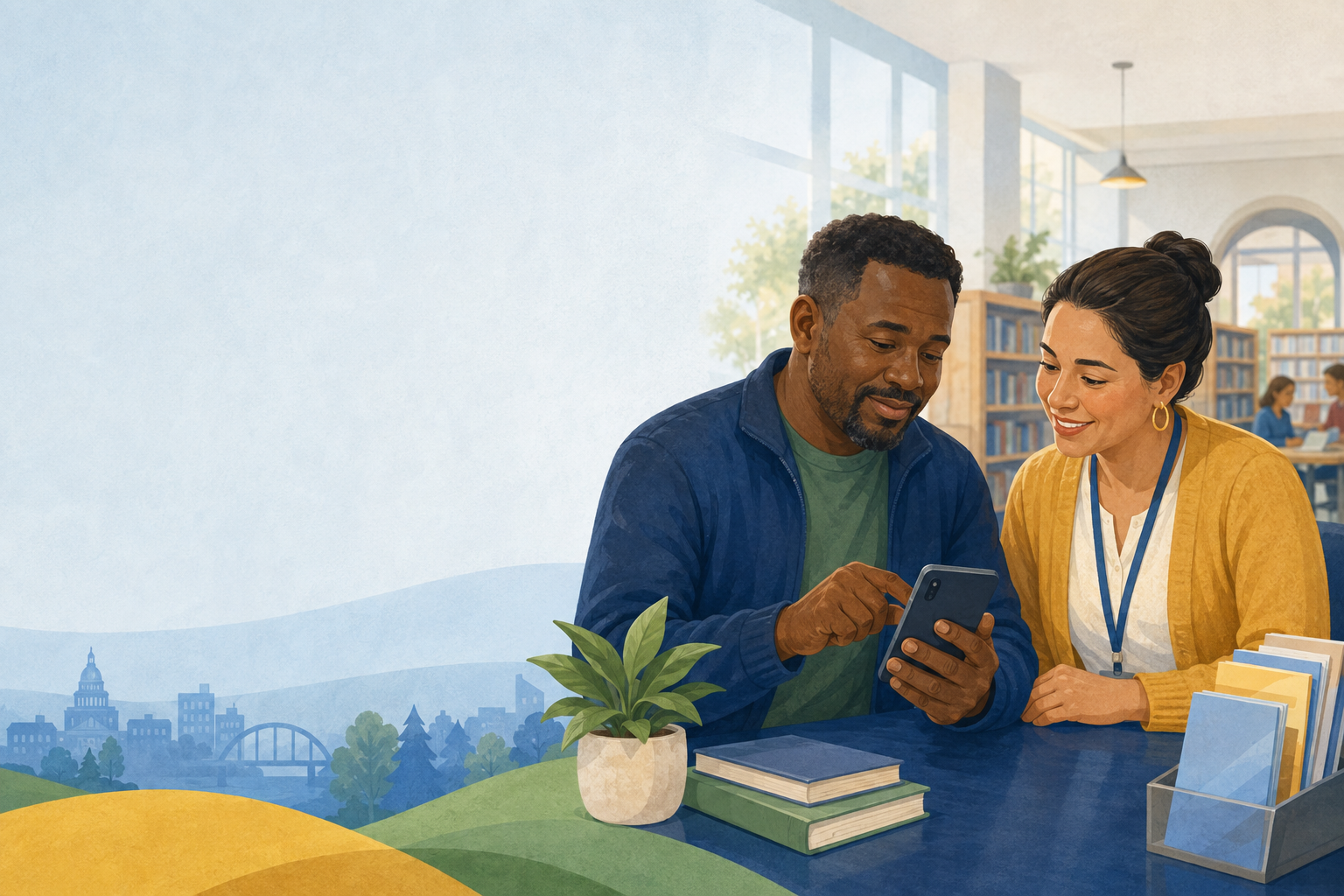 A resident receiving help finding community resources.