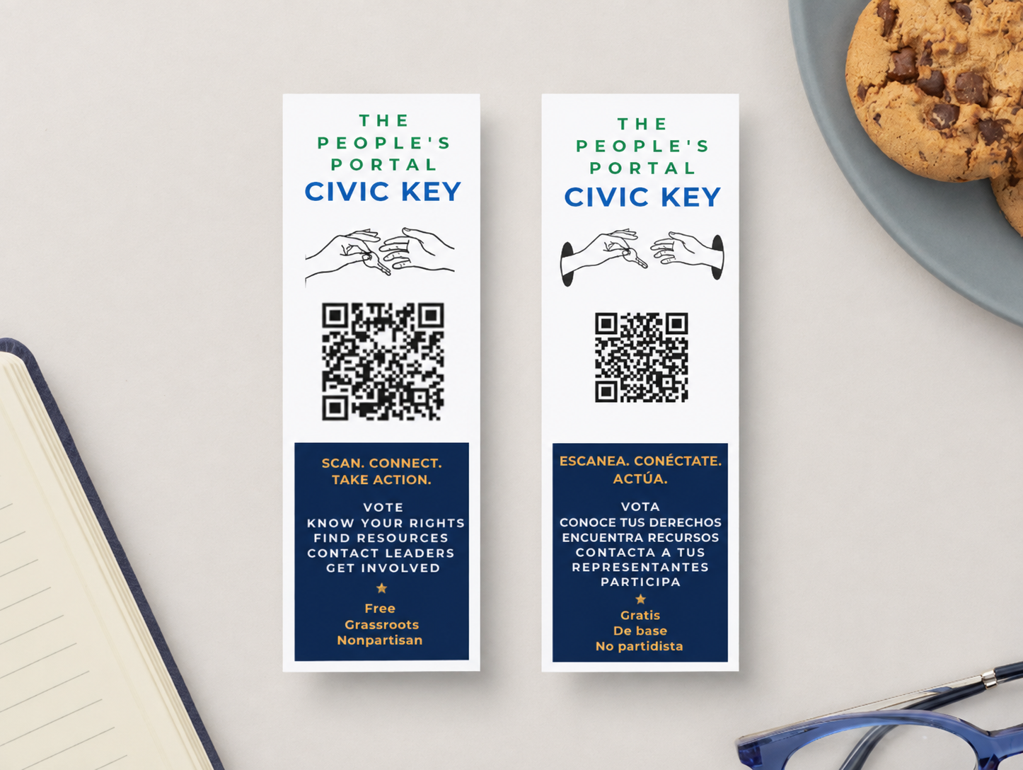 English and Spanish sides of the Civic Key bookmark displayed together.