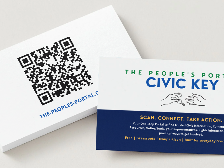 Close view of the Civic Key information and QR-code cards.